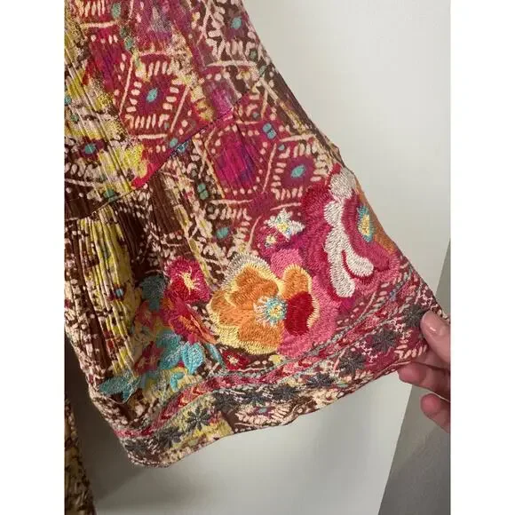 Savanna Jane S Aztec Floral Embroidered Top Bell Sleeve Shirt Tunic Boho D45 - Picture 3 of 8
